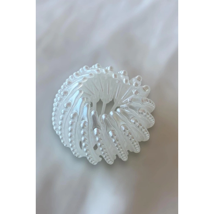 Beyaz Renk İnci Detaylı Topuz Aparatı/ Tokası