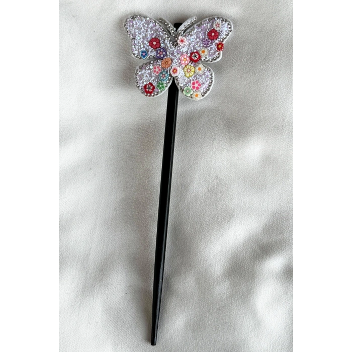 Beyaz Renk Kelebek Figürlü Topuz Tokası/Topuz Kalemi