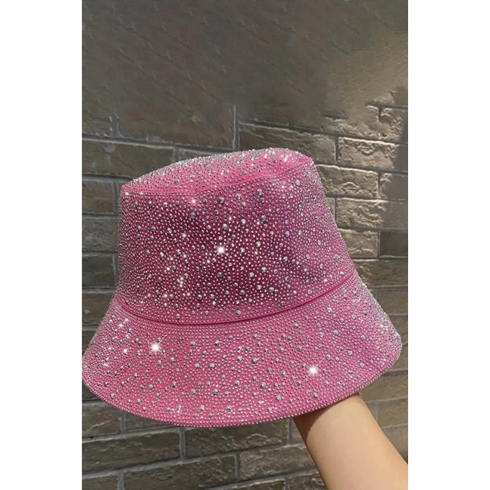 Fuşya Renk Taş Detaylı Tasarım Şapka