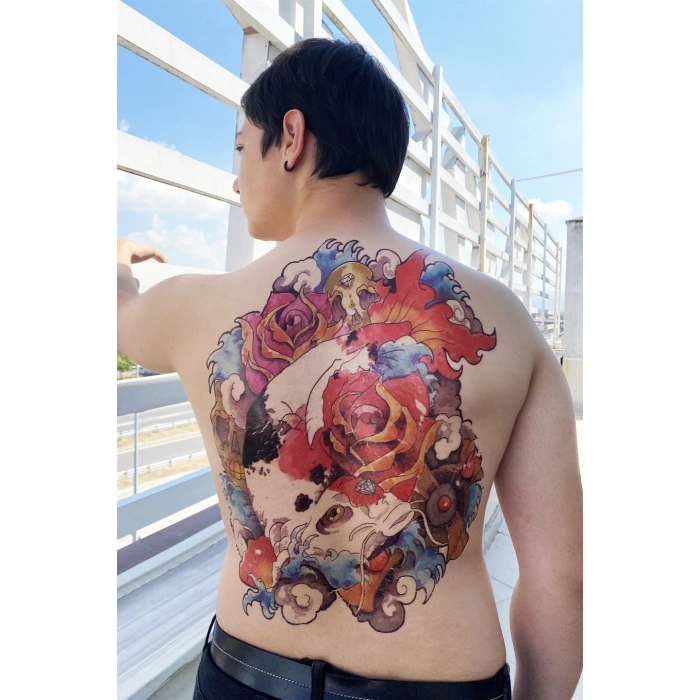 Geçici Balık Modelli Sırt Dövme Tattoo
