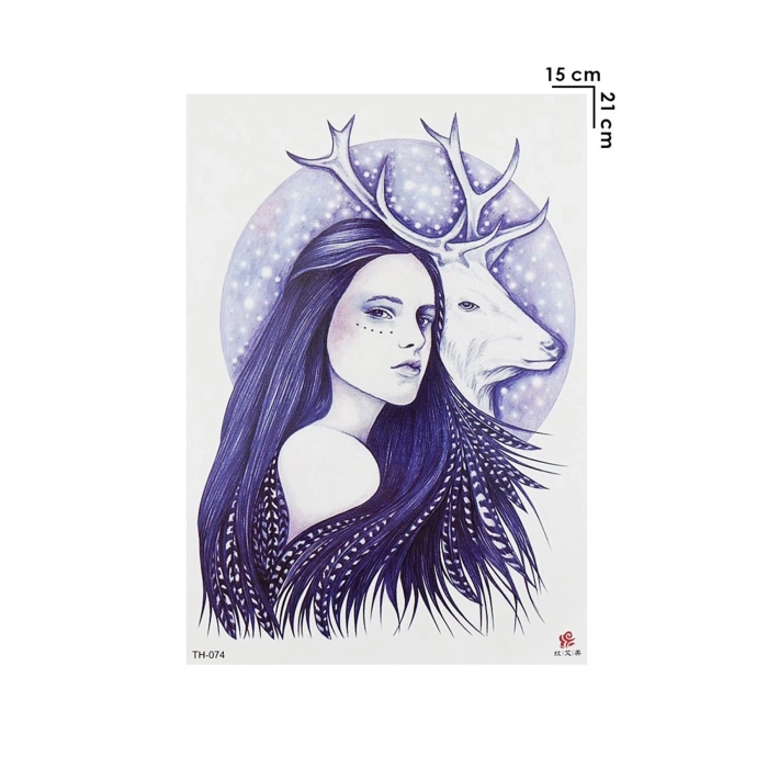 Geçici Kadın Modelli ve Geyik Dövme Tattoo