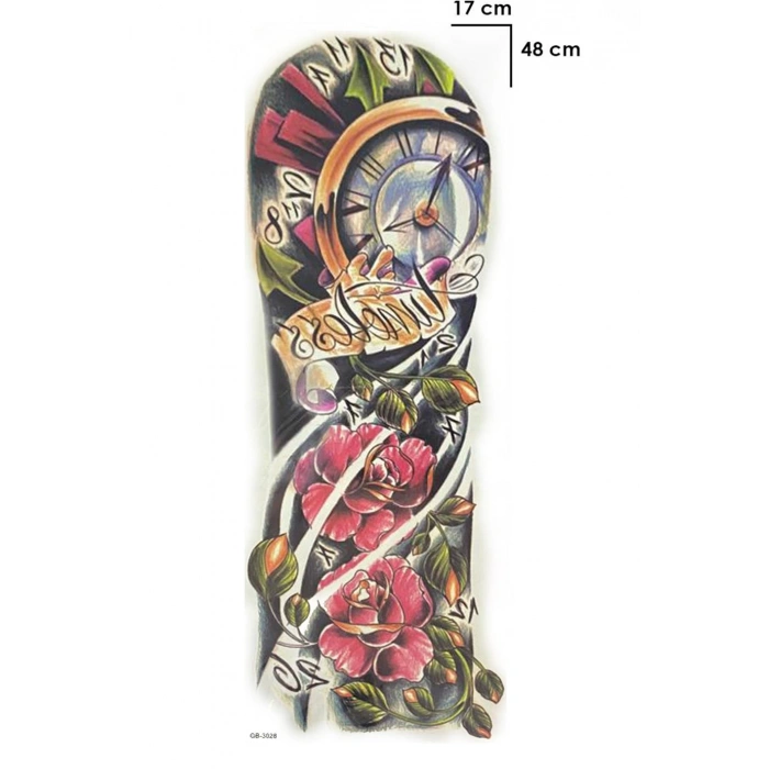 Geçici Saat ve Gül Desen Dövme Tattoo