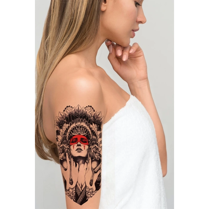 Gerçekçi Geçici Kızıldereli Kadın Dövme Tattoo