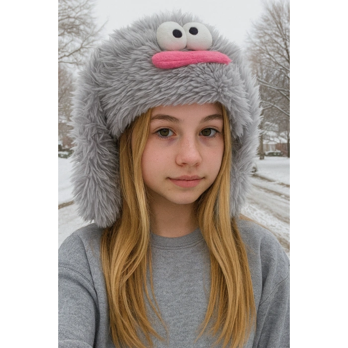 Gri Renk Canavar Figürlü Peluş Şapka