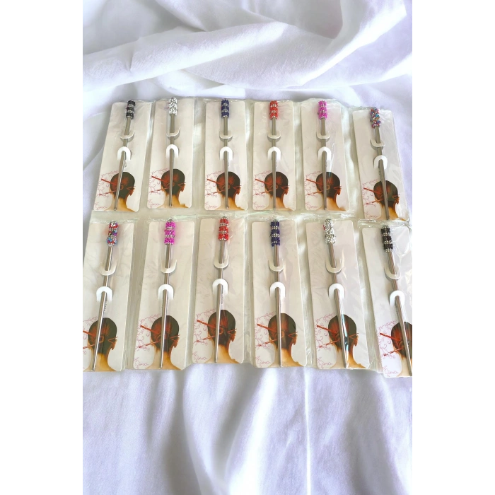 Gümüş Renk 12li Taş Detaylı Topuz Kalemi