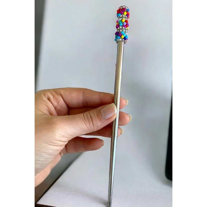 Gümüş Renk 12li Taş Detaylı Topuz Kalemi