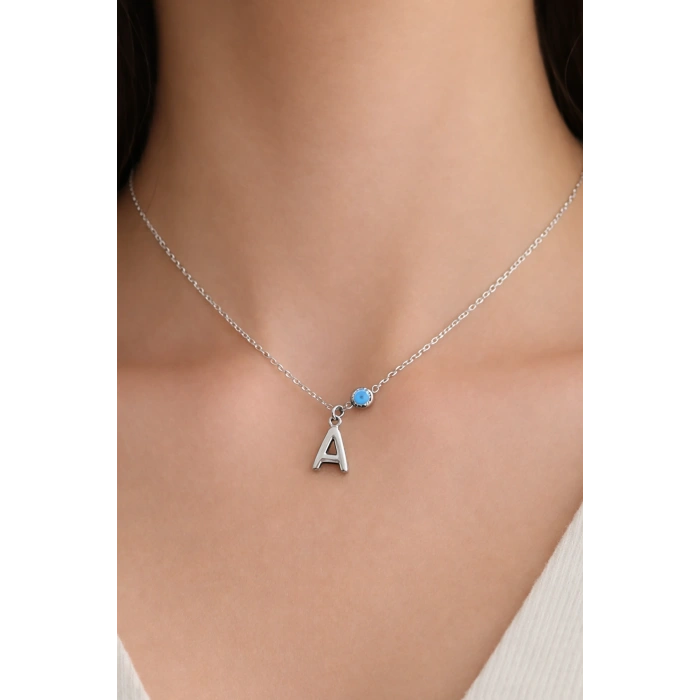 Gümüş Renk A Harf Çelik Kolye