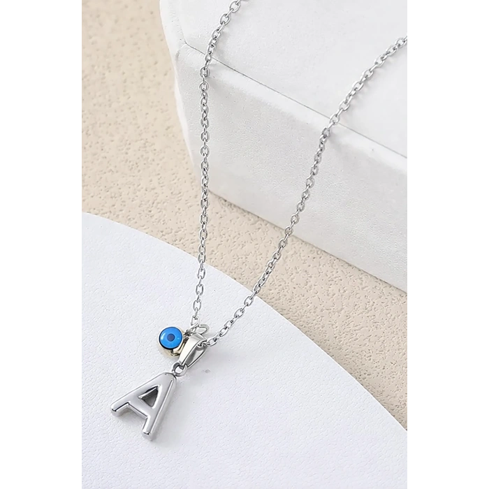 Gümüş Renk A Harf Çelik Kolye