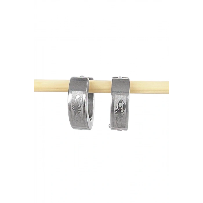 Gümüş Renk Akrep Desenli Unisex Halka Çelik  Küpe (Çift)