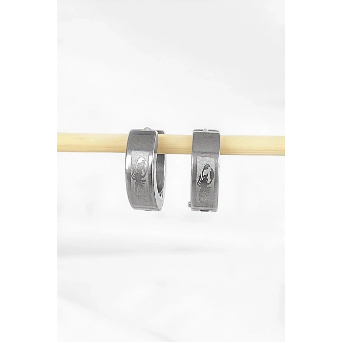 Gümüş Renk Akrep Desenli Unisex Halka Çelik  Küpe (Çift)