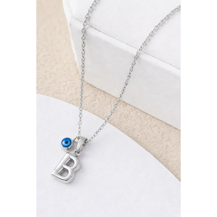 Gümüş Renk B Harf Çelik Kolye
