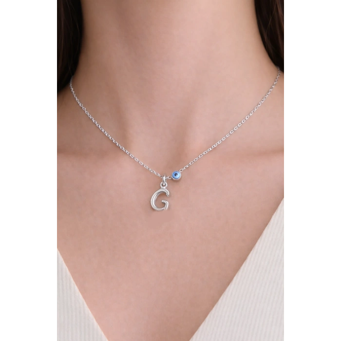 Gümüş Renk G Harf Çelik Kolye