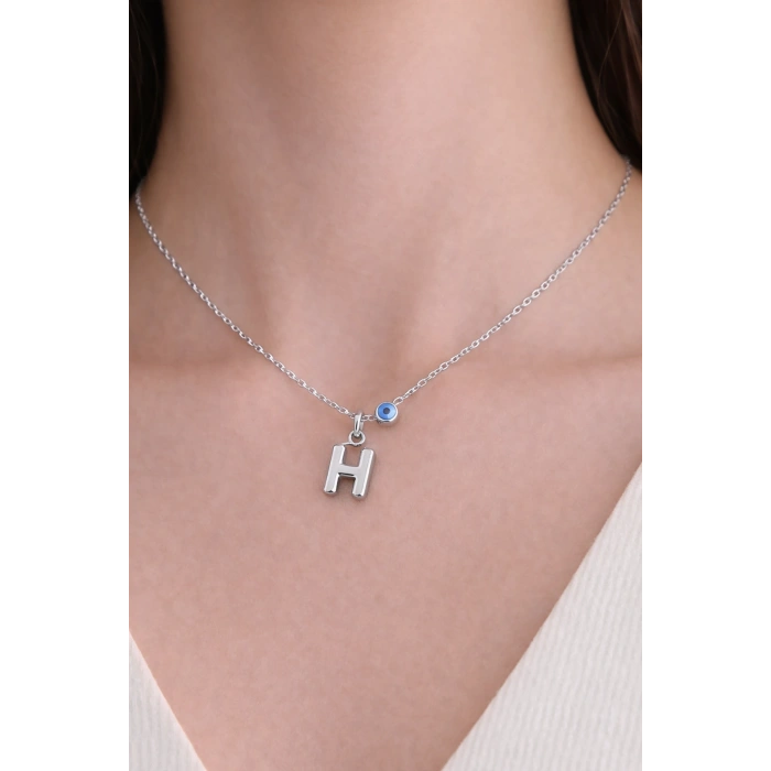 Gümüş Renk H Harf Çelik Kolye