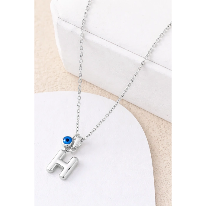 Gümüş Renk H Harf Çelik Kolye