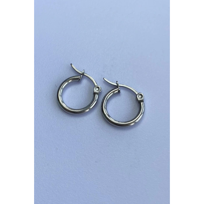 Gümüş Renk Halka Çelik Küpe (Çift)