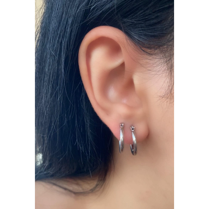 Gümüş Renk Halka Çelik Küpe (Çift)