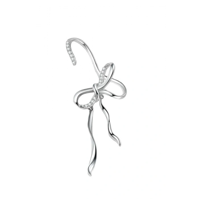 Gümüş Renk Kurdele Figürlü Taş Detaylı Ear Cuff (Tek)