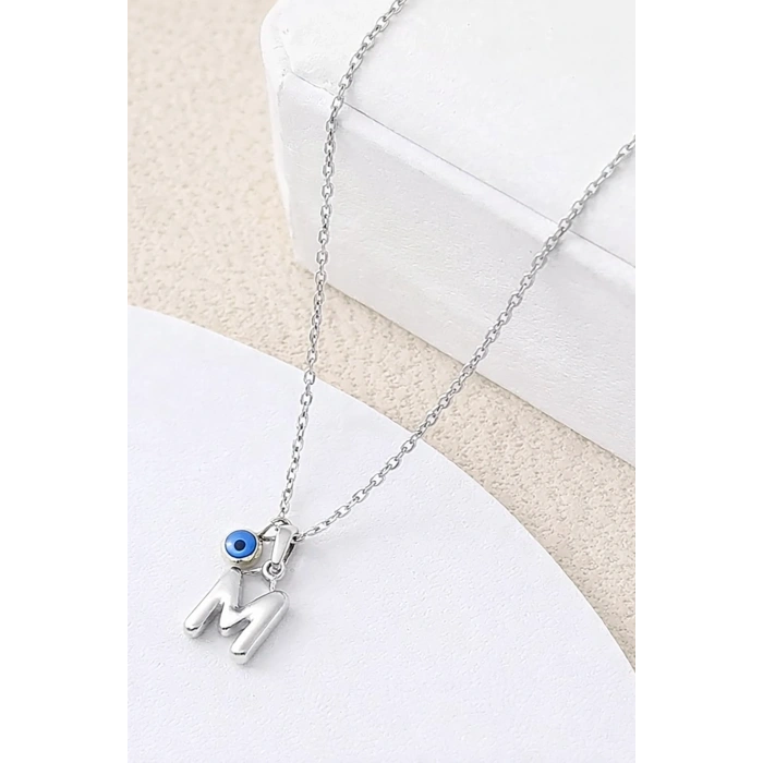 Gümüş Renk M Harf Çelik Kolye