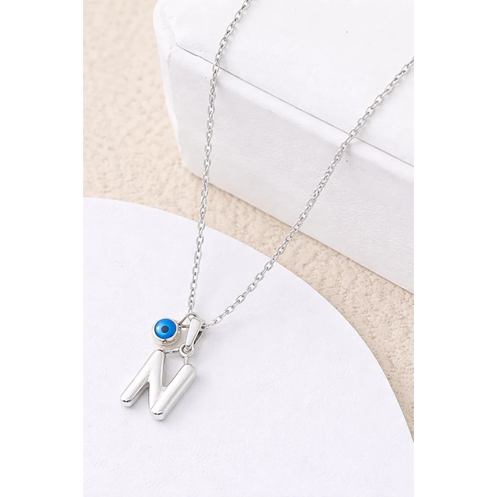 Gümüş Renk N Harf Çelik Kolye