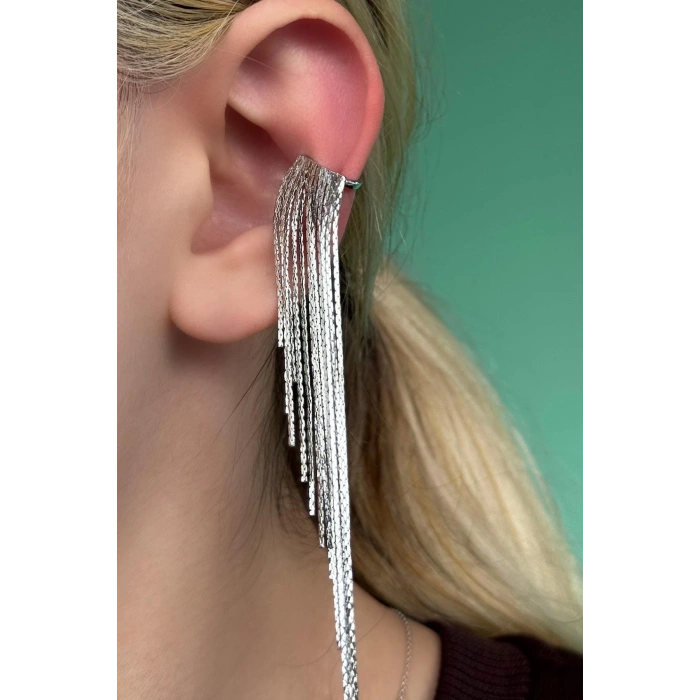 Gümüş Renk Sallantılı Ear Cuff (Tek)