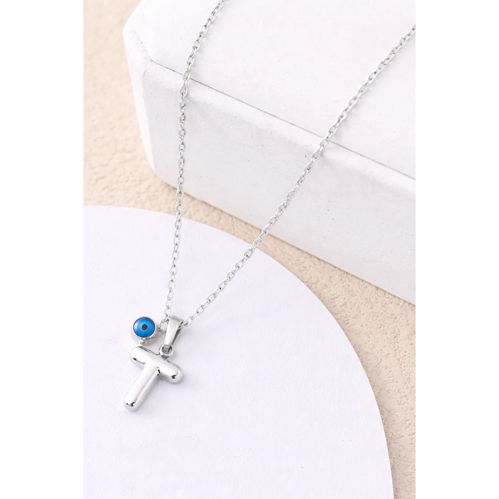 Gümüş Renk T Harf Çelik Kolye