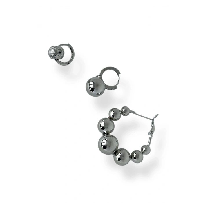 Gümüş Renk Top Detaylı VİP 3lü YSX Küpe Set