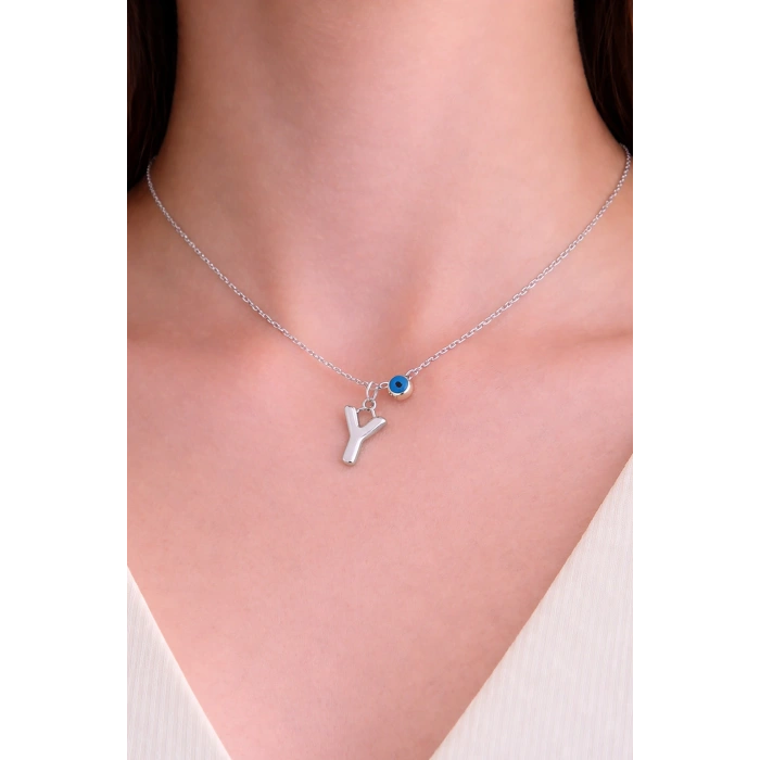 Gümüş Renk Y Harf Çelik Kolye