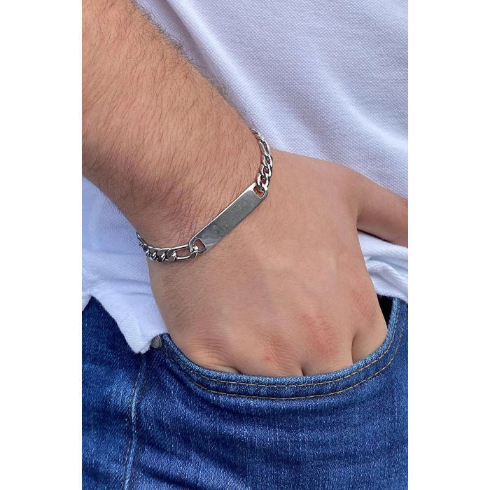 Gümüş Renk Zincir Erkek Çelik Bileklik