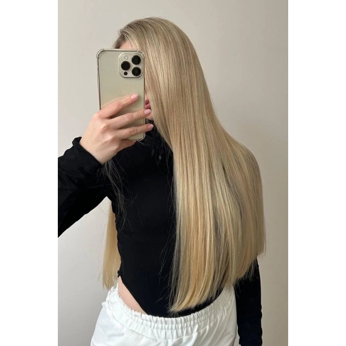 Isıya Dayanıklı Yıkanabilir Yarımay Premium ÇıtÇıt Saç 2# Bal Köpüğü-Duz-65Cm-231 Gr-2 Adet YanÇıtÇıtSaç