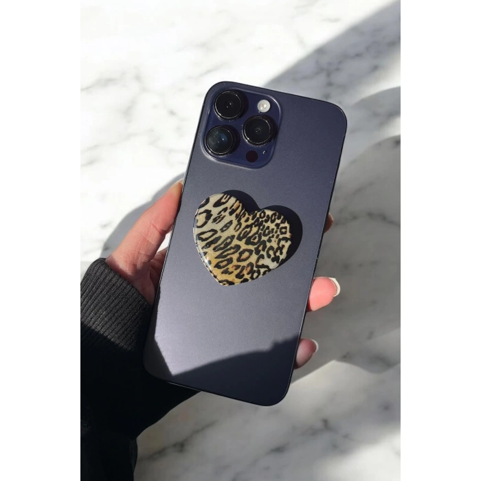 Kahve Renk Kalp Figürlü 3D Telefon Tutacağı