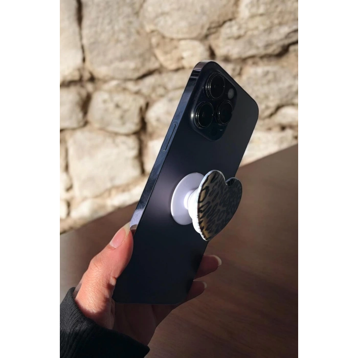 Kahve Renk Kalp Figürlü 3D Telefon Tutacağı