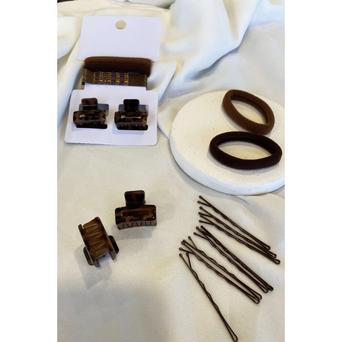 Kahverengi Lastik Toka Ve Mandal Toka Set