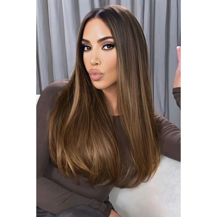 Kahverengi Ve Sarı Ombreli Dalgalı Peruk