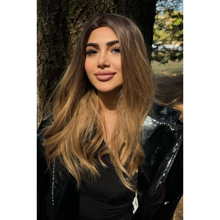 Kahverengi Ve Sarı Ombreli Dalgalı Peruk