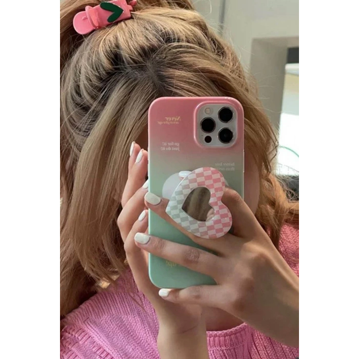 Karışık Renk Kalp Figürlü Ayna Detaylı  3D Telefon Tutacağı