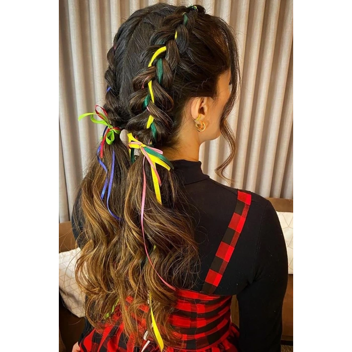 Karışık Renk Saç Örgü Kurdelesi