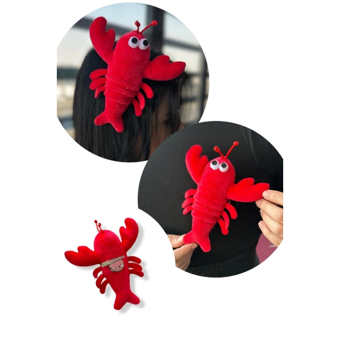 Kırmızı Renk Yengeç Figürlü Rozet/ Toka