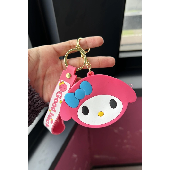 Koyu Pembe Renk Kedi Figürlü Anahtarlık/Cüzdan