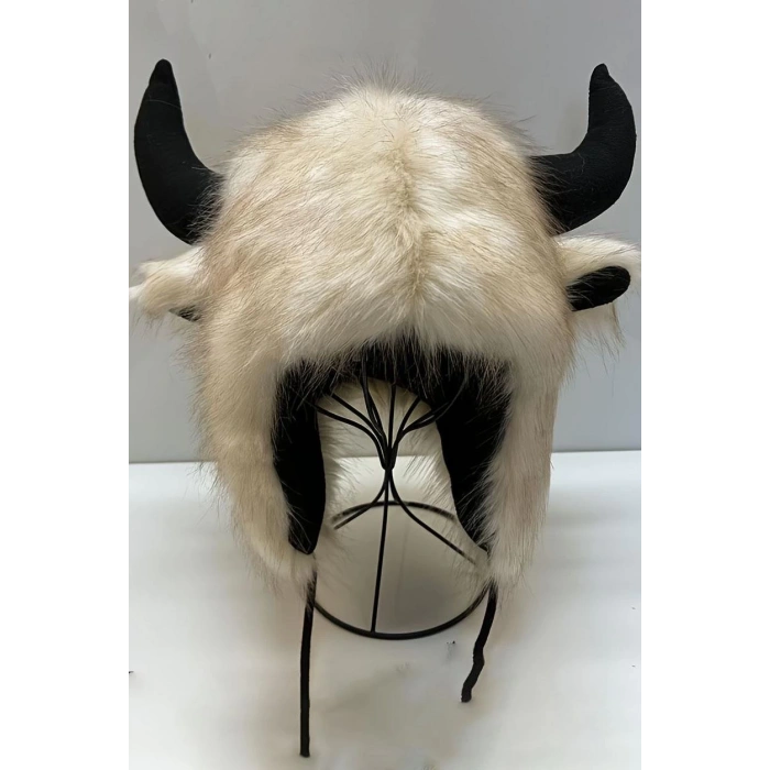 Krem Renk Boynuz Detaylı Peluş Şapka