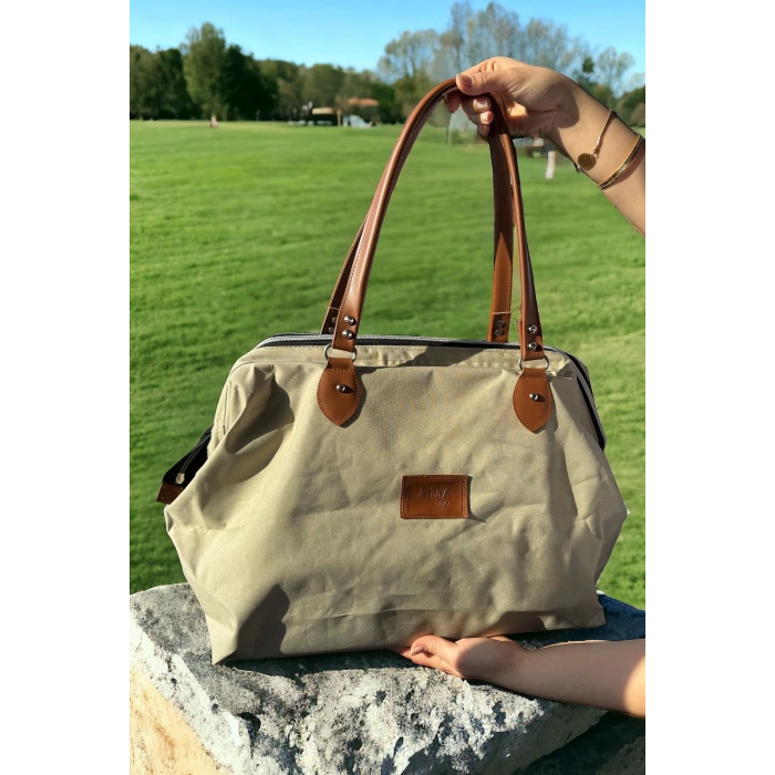 Krem Renk Büyük Boy El Çantası/ Seyahat Çantası