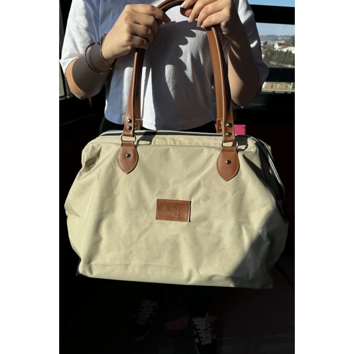 Krem Renk Büyük Boy El Çantası/ Seyahat Çantası