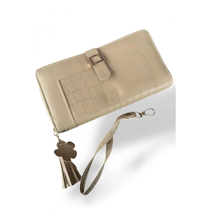 Krem Renk Deri Kadın Cüzdan