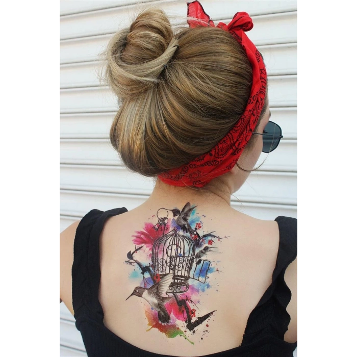 Kuş ve Kafes Geçici Dövme Tattoo