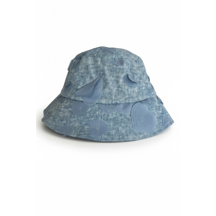 Mavi Renk Kalp Figürlü Kot Tasarım Şapka