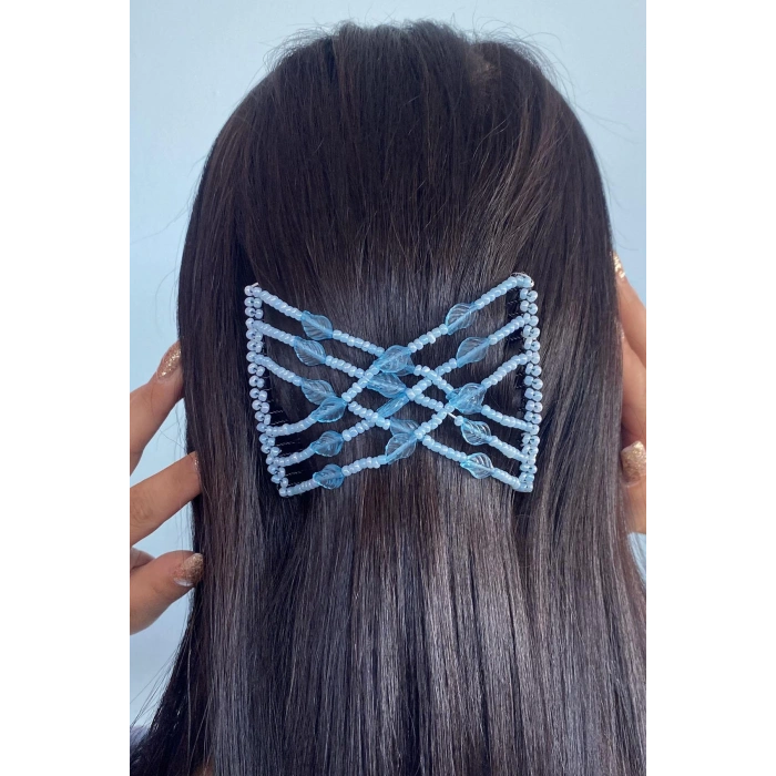 Mavi Renk Yaprak Figürlü Tel Tarak Toka