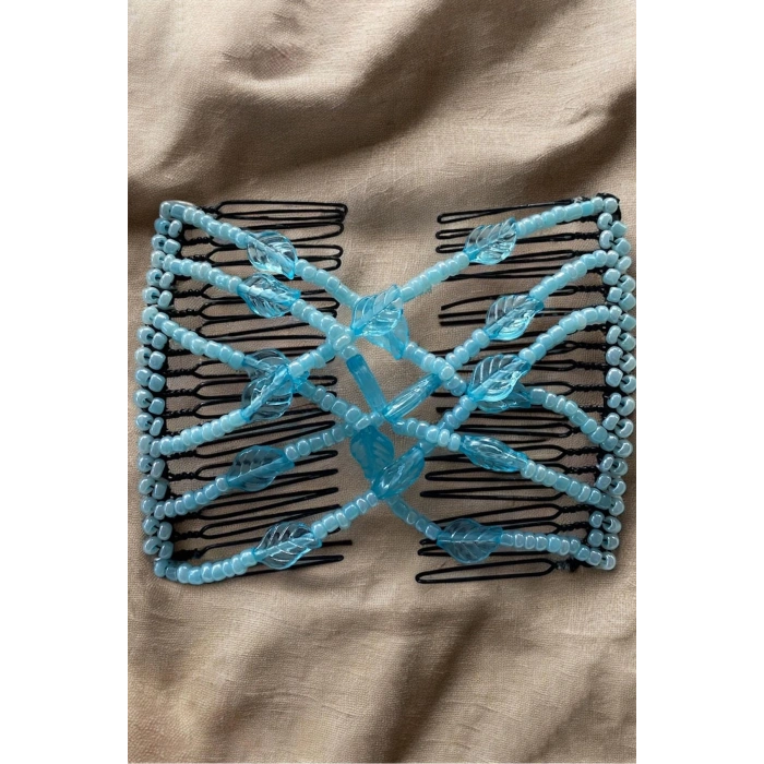 Mavi Renk Yaprak Figürlü Tel Tarak Toka