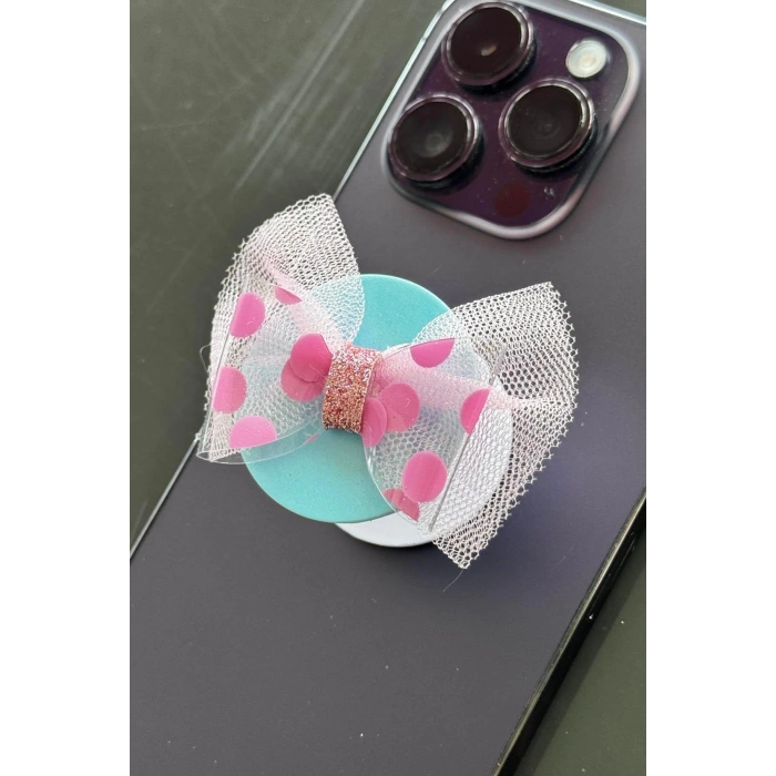 Mavi Ve Pembe Renk Kurdele Figürlü 3D Telefon Tutacağı