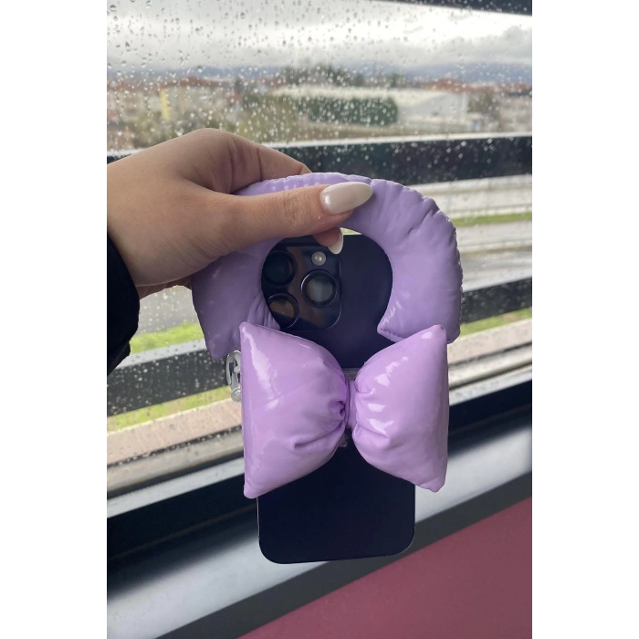 Mor Renk Fiyonk Figürlü Telefon Aksesuarı