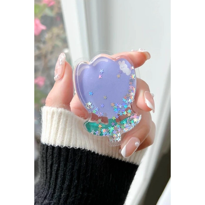 Mor Renk Lale Figürlü 3D Telefon Tutacağı