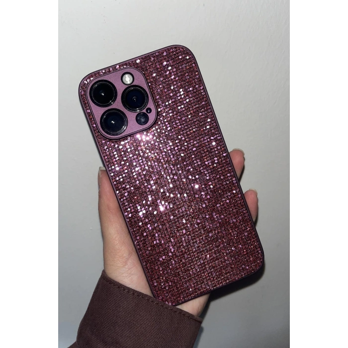 Mor Renk Taş Detaylı 14 Pro Max Telefon Kılıfı